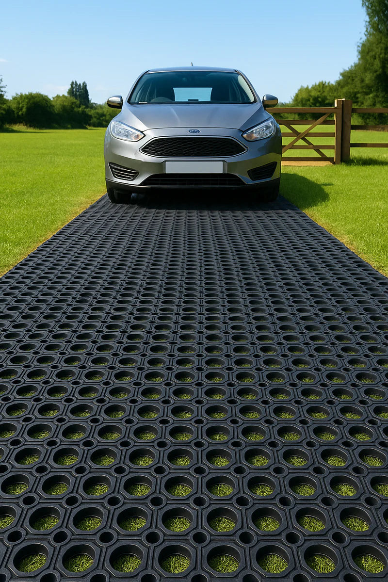 Heavy Duty Rubber Grass Mats - 23mm Thick, Non-Slip, Weather-Resistant, Wheelchair Friendly, Ideal for Car Parks & Grass Areas, Recycled Rubber