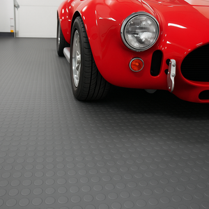 Heavy Duty Non-Slip Rubber Garage Flooring Roll Dot Penny Pattern Oil Resistant, R11 Slip Rated, Custom Cut Lengths