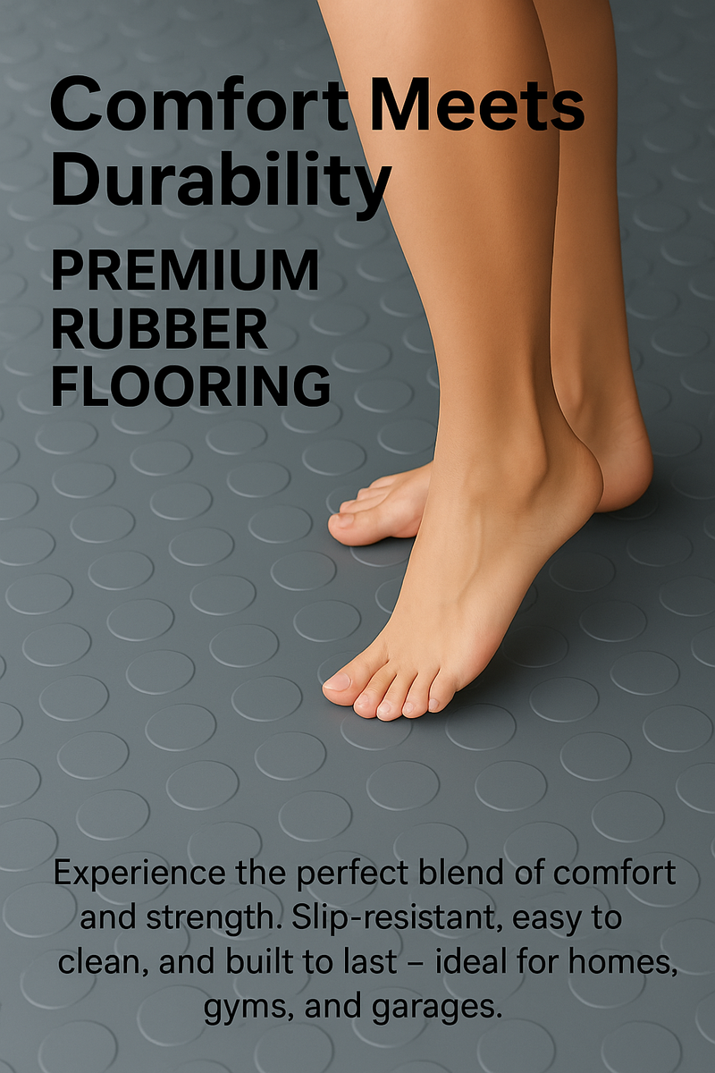 Heavy Duty Non-Slip Rubber Garage Flooring Roll Dot Penny Pattern Oil Resistant, R11 Slip Rated, Custom Cut Lengths