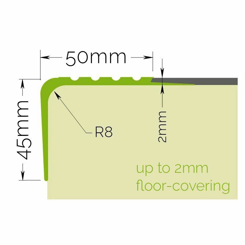 Rubber Stair Nosing Edge Trim – Heavy-Duty Anti-Slip Flexible Rubber Step Protector 50×45 mm | Commercial Stair Edging | BS 8300 & Doc K Compliant | Tested to BS 7976 | UK Trade Supplier