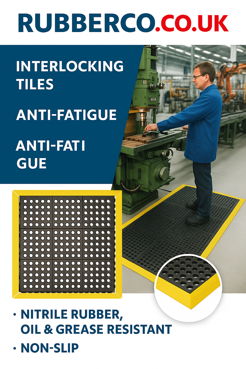 Interlocking Rubber Industrial Anti-Slip Mats with Drainage Holes Nitrile Rubber, Oil & Grease Resistant Anti-Fatigue, Non-Slip Safety Mat