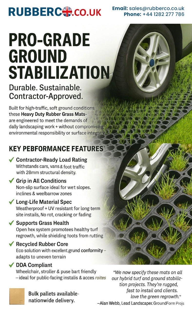 Heavy Duty Rubber Grass Mats - 23mm Thick, Non-Slip, Weather-Resistant, Wheelchair Friendly, Ideal for Car Parks & Grass Areas, Recycled Rubber