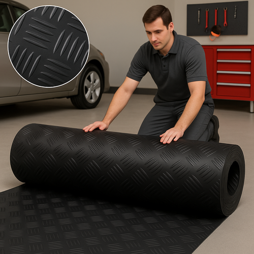 Heavy Duty Slip Resistant Checker Plate Pattern Cold Insulating Rubber Flooring Linear Metre