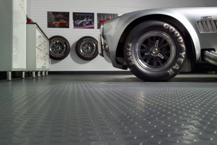 Heavy Duty Non-Slip Rubber Garage Flooring Roll Dot Penny Pattern Oil Resistant, R11 Slip Rated, Custom Cut Lengths