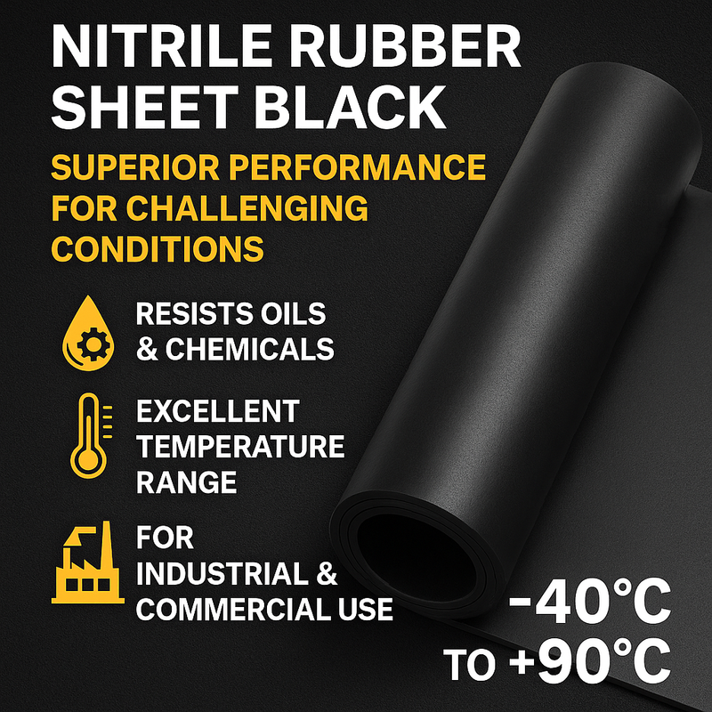 Nitrile Rubber Sheet Black Oil & Fuel Resistant, -40°C to +90°C, 1.5mm to 6mm Thick, NBR/SBR Compound, High Strength, 70 Shore A Hardness
