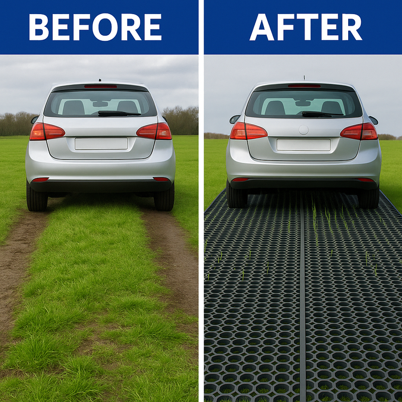 Heavy Duty Rubber Grass Mats - 23mm Thick, Non-Slip, Weather-Resistant, Wheelchair Friendly, Ideal for Car Parks & Grass Areas, Recycled Rubber