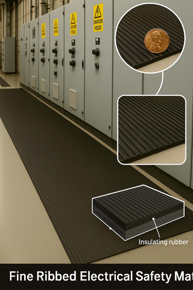 Electrical Safety Matting 17,000V Working IEC61111 Class 2 - 30,000V Tested, Fine Ribbed, Anti-Slip, EPDM Rubber, REACH/RoHS/CE Compliant, Linear Metre