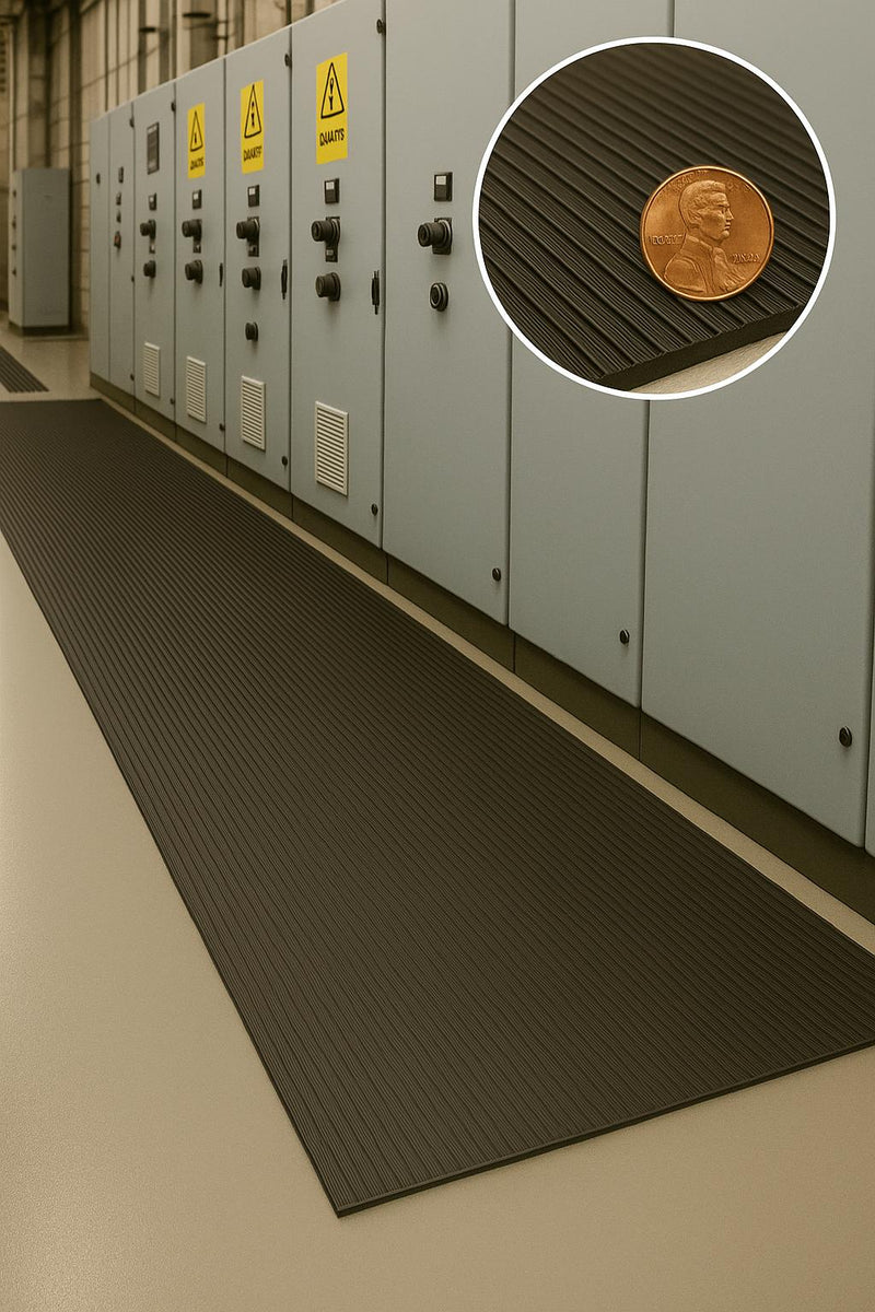 Electrical Safety Matting 17,000V Working IEC61111 Class 2 - 30,000V Tested, Fine Ribbed, Anti-Slip, EPDM Rubber, REACH/RoHS/CE Compliant, Linear Metre