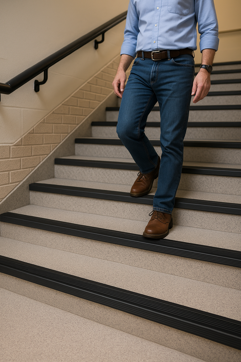 Rubber Stair Nosing Edge Trim – Heavy-Duty Anti-Slip Flexible Rubber Step Protector 50×45 mm | Commercial Stair Edging | BS 8300 & Doc K Compliant | Tested to BS 7976 | UK Trade Supplier