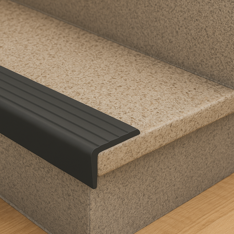 Rubber Stair Nosing Edge Trim – Heavy-Duty Anti-Slip Flexible Rubber Step Protector 50×45 mm | Commercial Stair Edging | BS 8300 & Doc K Compliant | Tested to BS 7976 | UK Trade Supplier