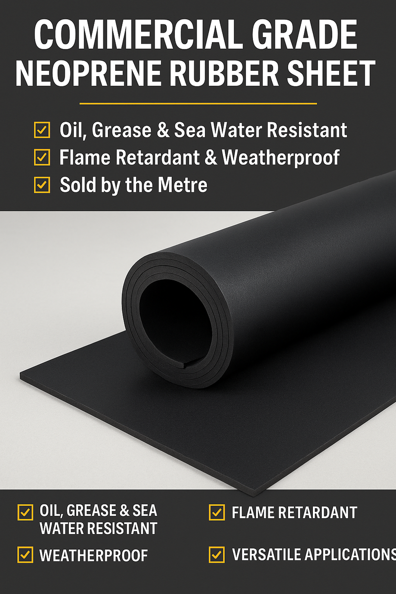 Commercial Grade Neoprene Rubber Sheet – Oil, Grease & Sea Water Resistant | Flame Retardant & Weatherproof | Sold by the Metre
