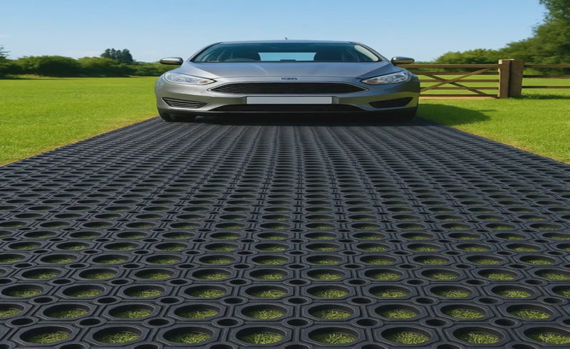 Heavy Duty Rubber Grass Mats - 23mm Thick, Non-Slip, Weather-Resistant, Wheelchair Friendly, Ideal for Car Parks & Grass Areas, Recycled Rubber