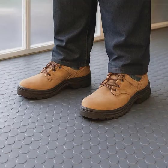 Heavy Duty Non-Slip Rubber Garage Flooring Roll Dot Penny Pattern Oil Resistant, R11 Slip Rated, Custom Cut Lengths