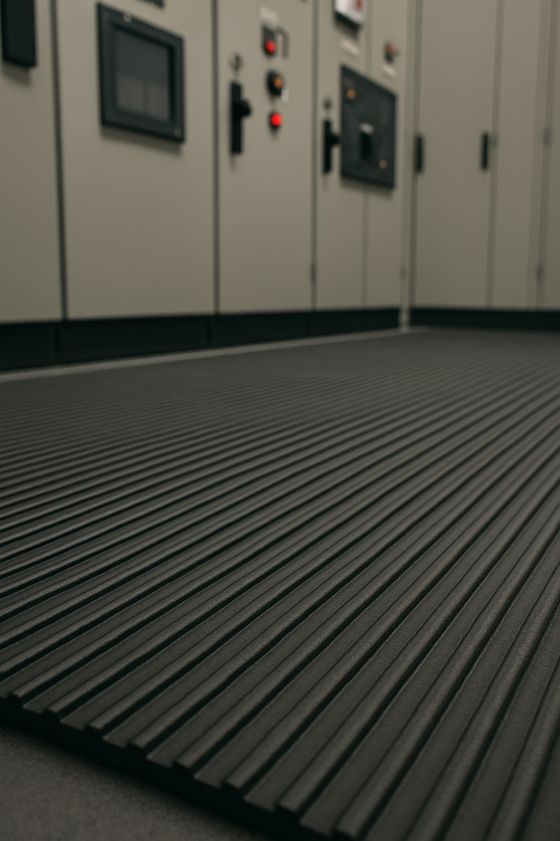 Standard Electrical Switchboard Matting - Fine Ribbed Rubber, 11,000V Tested, Anti-Slip Surface Cloth Impression Low Maintenance BS921 Certified