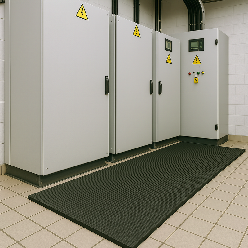 Standard Electrical Switchboard Matting - Fine Ribbed Rubber, 11,000V Tested, Anti-Slip Surface Cloth Impression Low Maintenance BS921 Certified