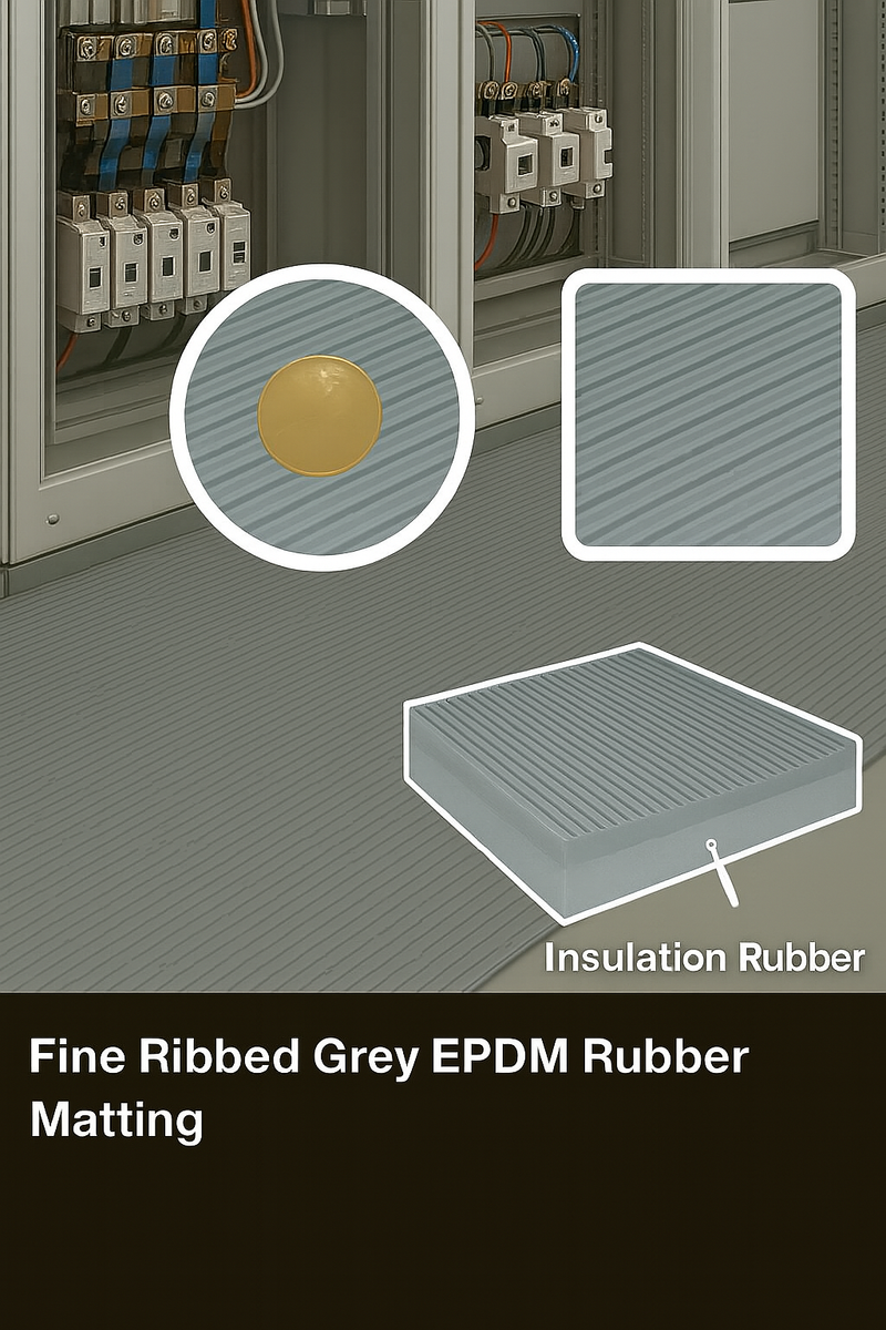 Fine Ribbed Grey EPDM Rubber Matting – IEC61111-2009 Class 3, 26,500V Working