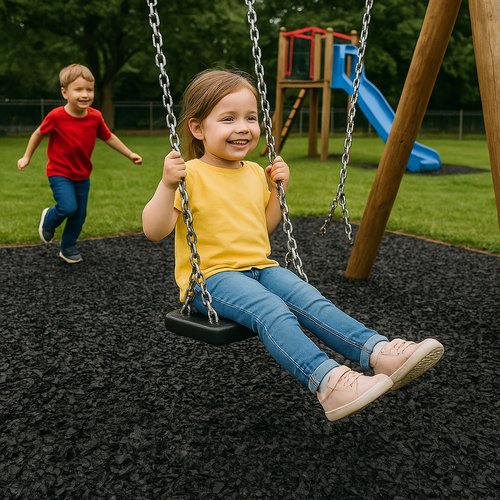 Black Rubber Chippings – BS EN 1177 Certified | Safe Playground & Landscaping Mulch | Eco-Friendly & Low Maintenance