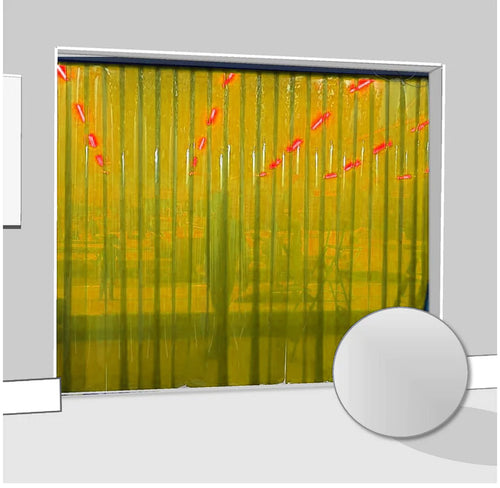 Transparent Yellow Strip Curtains Hook On Kit Colourful, Energy-Saving PVC for Offices & Workspaces Includes Stainless Steel Rails & Prepped Strips