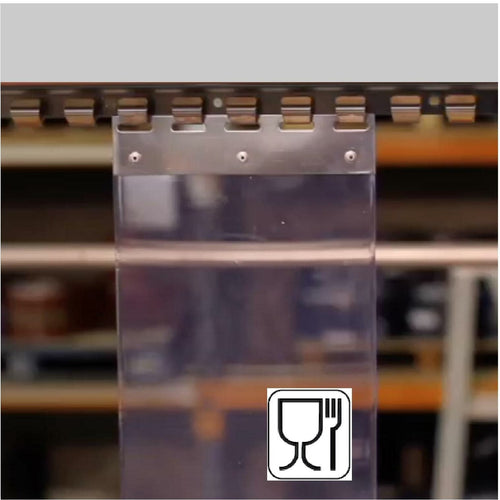 Hook-On Food Grade PVC Curtain Strips – 200mm x 2mm – Compliant with EU Food Standards Includes Stainless Steel Plate – Linear Metre