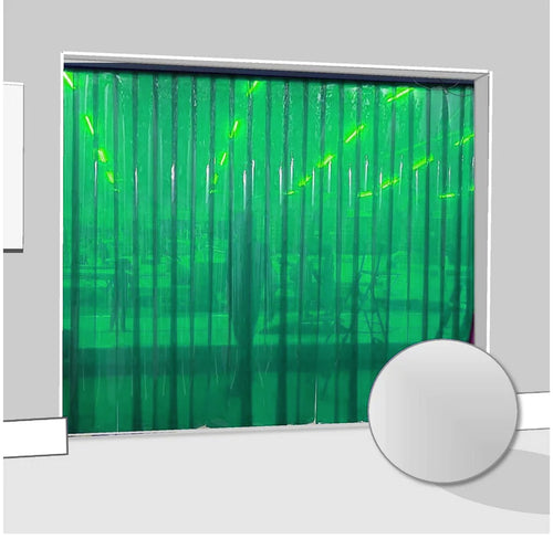 Transparent Green Creative Interior Strip Curtains Hook-On PVC Energy-Saving Colourful Divider for Offices & Workspaces Includes Stainless Steel Rails