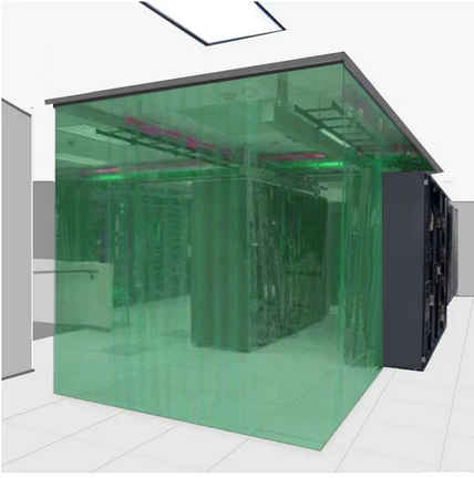 Anti-Static Data Centre Curtains Hook-On, Energy-Saving PVC Strip, Stainless Steel Rails, Clear with Green Tint, Prevents Dust, Ideal for Server Rooms