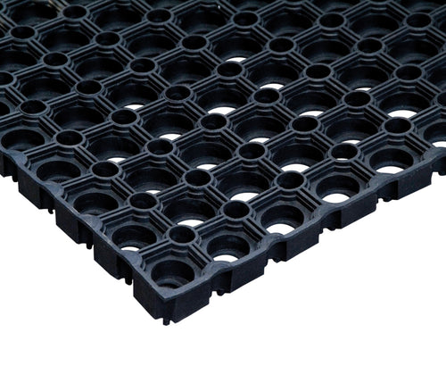 Extra Heavy Duty Open Ring Wet Area Matting - Slip-Resistant, Anti-Fatigue Rubber Mats for Wet Areas, Black, 23mm Thick