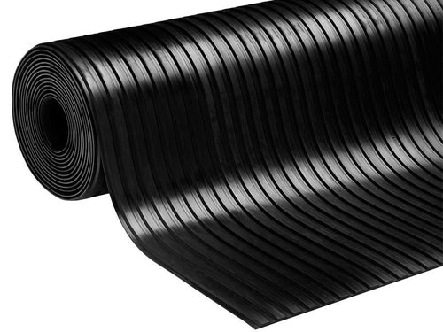 Broad Ribbed Rubber Matting Rolls for Outdoor Use High-Quality NR/SBR Anti-Fatigue, Anti-Slip Ideal for High Traffic, Workbenches, Horse Boxes, Kennels