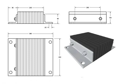 Poly Laminated Rubber Dock Bumper - 300 x 380 x 105 mm