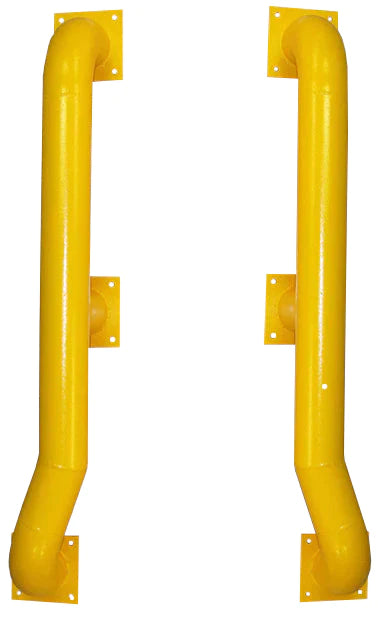 Cranked Wheel Guides Pair – 2070 x 600 x 365mm, High-Quality Steel, Yellow Powder Coated, Durable Impact Protection for Loading Bays, Easy Bolt Installation