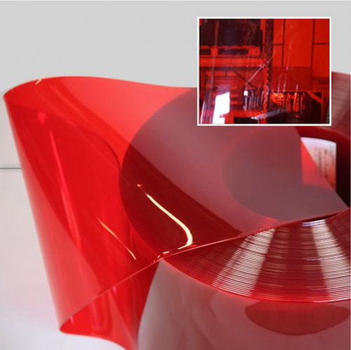 Transparent Red PVC Strip Cut to Size – Bright Colour, Durable & Flexible Curtain Strip – Ideal for Pedestrian Areas, Trolley Use – 50m Roll, Energy-Saving