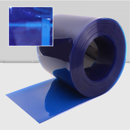 Transparent Blue PVC Strip Cut to Size Custom Length Creative & Durable Energy-Saving For Light Pedestrian & Trolley Use 200mm x 2mm