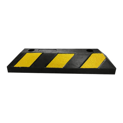 550mm Rubber Wheel Block - Home Parking Stop with 3 Yellow Chevrons, Includes Fixings, Durable, Compact Design for Secure Vehicle Parking