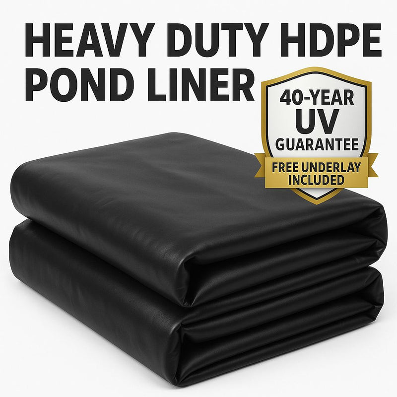 Heavy Duty HDPE Pond Liner 40-Year Guarantee, UV Resistant with Free Underlay - Durable, Flexible, Ideal for Ponds & Water Features