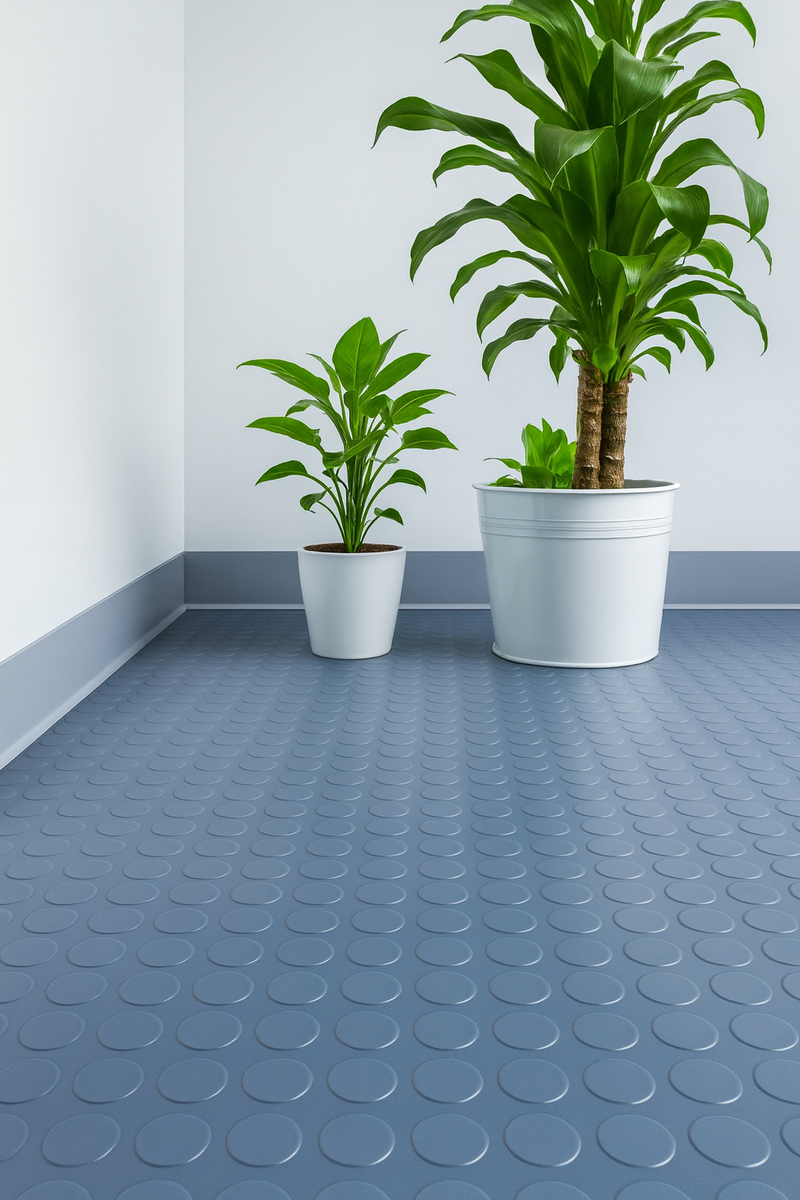 Non-Slip Rubber Flooring Roll – Studded Penny Pattern – R11 Slip Rated – Oil Resistant – 3mm, 4mm, 6mm – Cut to Length