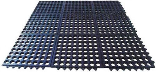 Non-Slip Rubber Link Mats with Drainage Holes High-Quality Decking Mats Customisable Coverage, Yellow Safety Ramp Available