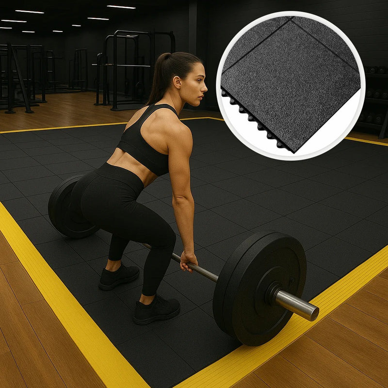 Interlocking CrossFit Gym Mats - Shock Absorbing, Non-Slip Rubber Flooring, Durable, Easy Install, Customisable, Ideal for Weightlifting & Home Gyms