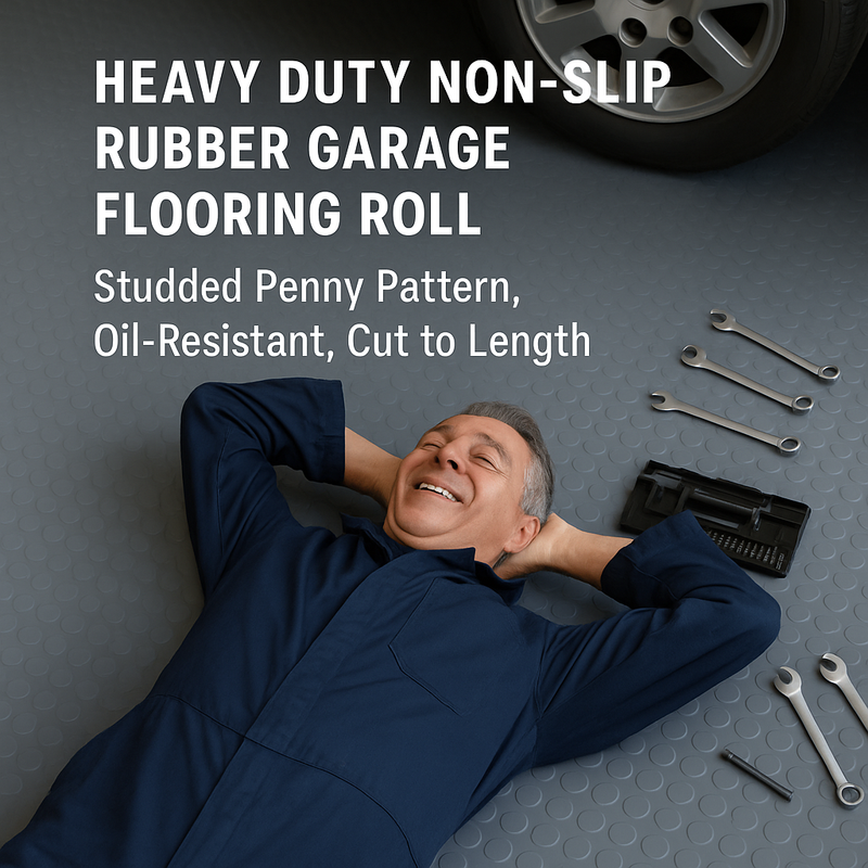 2m Wide Heavy-Duty Stud Rubber Flooring Roll | Anti‑Slip Industrial Matting for Garages, Kitchens, Workshops & Commercial Use
