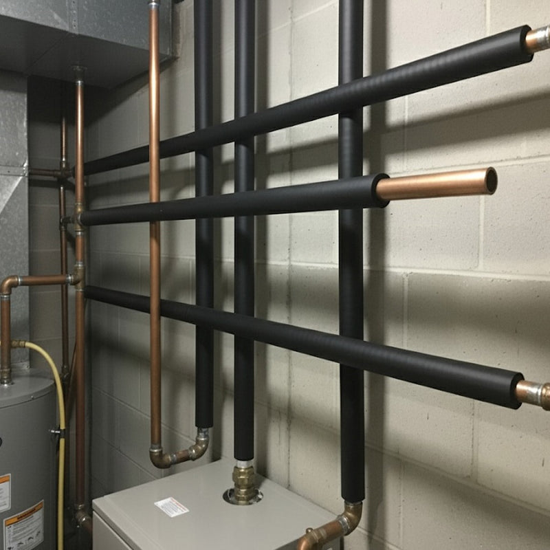A full 2-meter length of the 42mm black self-seal pipe insulation foam shown against a plain background