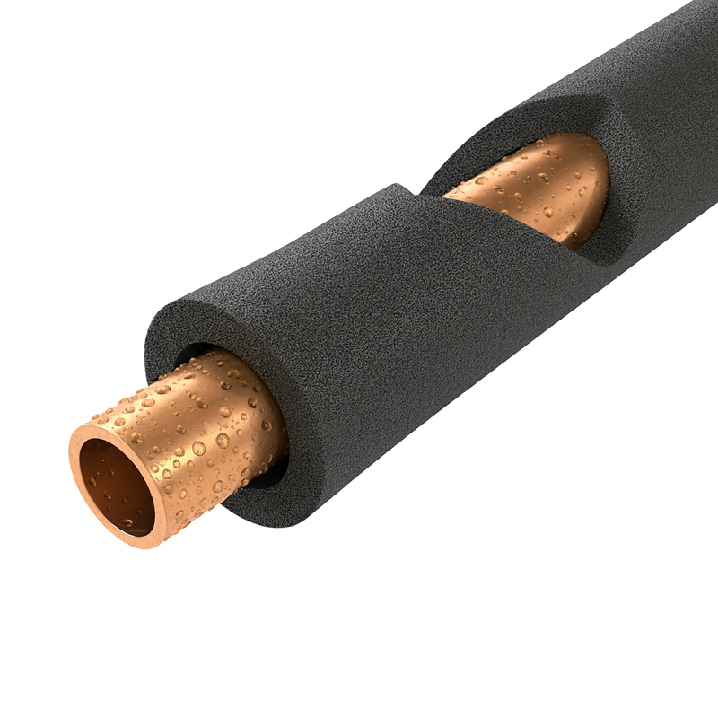 Black nitrile foam pipe lagging with vapour barrier for condensation control