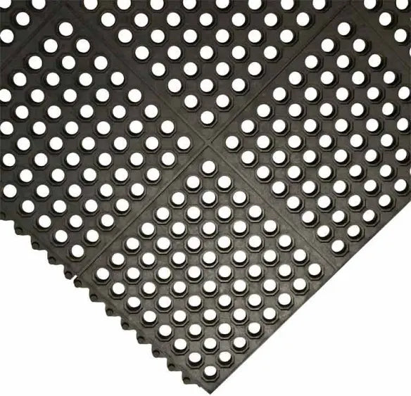 Non-Slip Rubber Link Mats with Drainage Holes High-Quality Decking Mats Customisable Coverage, Yellow Safety Ramp Available