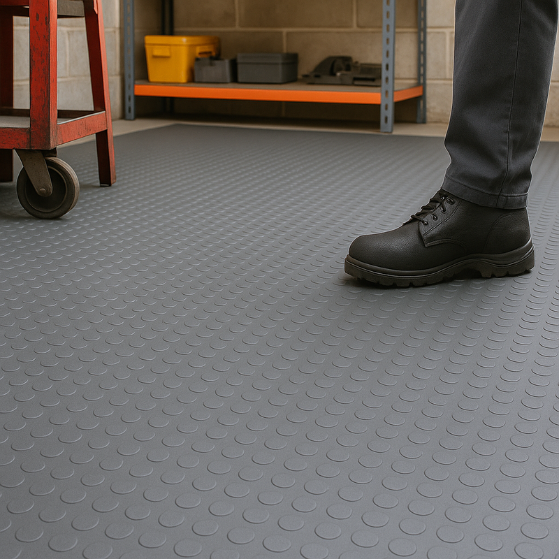 Premium Heavy-Duty Studded Rubber Flooring Roll – R11 Slip-Resistant | Oil & Impact Resistant | Custom Cut Lengths (3mm–6mm Thick, 1.2 m or 2 m Wide)
