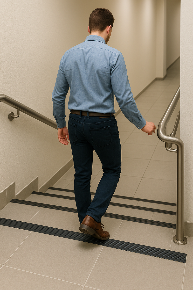 Rubber Stair Nosing Edge Trim – Heavy-Duty Anti-Slip Flexible Rubber Step Protector 50×45 mm | Commercial Stair Edging | BS 8300 & Doc K Compliant | Tested to BS 7976 | UK Trade Supplier