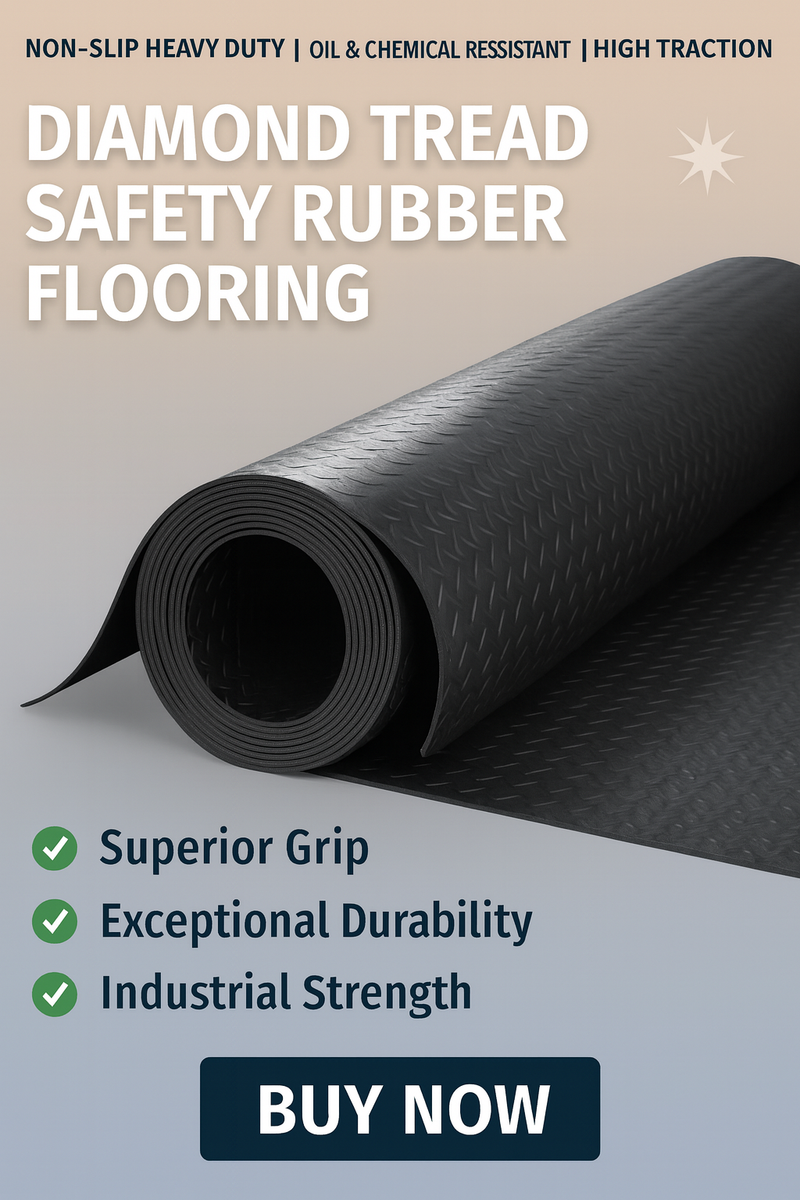 Non-Slip Heavy Duty Diamond Tread High Traction  Oil & Chemical Resistant Safety Rubber Flooring Linear Metre
