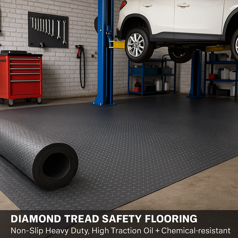 Non-Slip Heavy Duty Diamond Tread High Traction  Oil & Chemical Resistant Safety Rubber Flooring Linear Metre