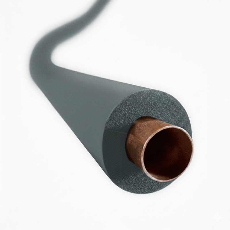 Close-up of the 19mm thick wall of the closed-cell nitrile foam pipe insulation