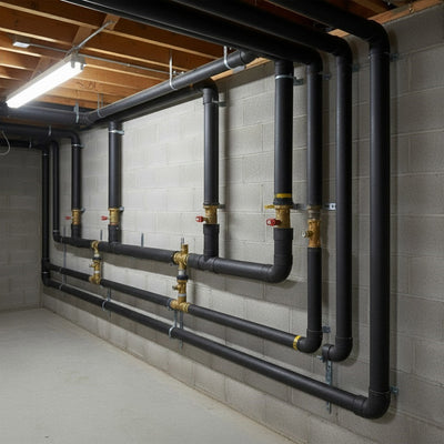 Close-up of the self-seal adhesive strip on the 42mm black pipe insulation foam