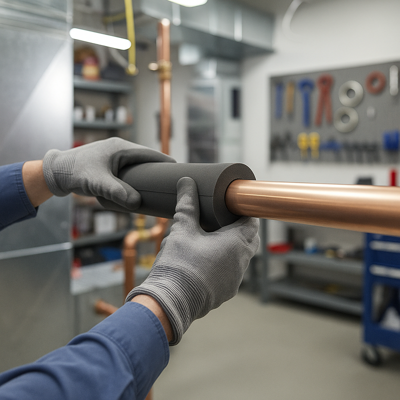 Close up of nitrile foam pipe insulation 13mm wall thickness