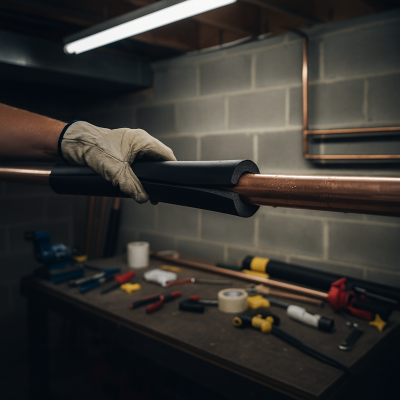 Condensation-free cold water pipe covered with the 9mm wall nitrile rubber foam insulation