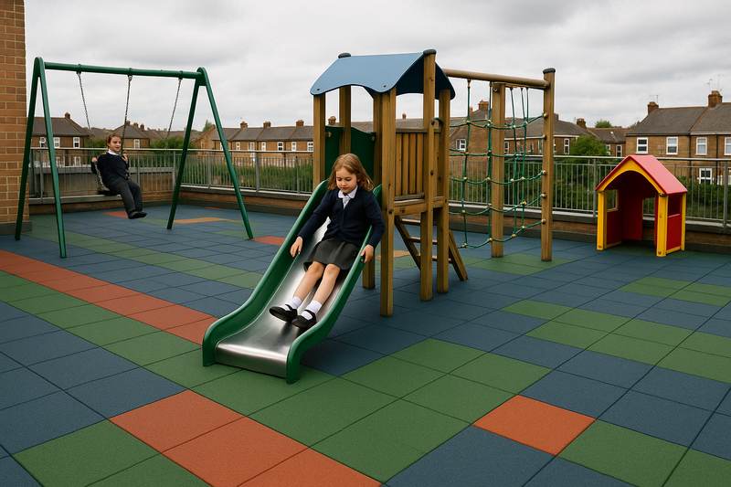 Rubberco Interlocking Playground Mats, EPDM Rubber, UV Stable, Non-Slip, 12mm Thick, Safe, Maintenance-Free, Available in Green, Red, Blue, Black