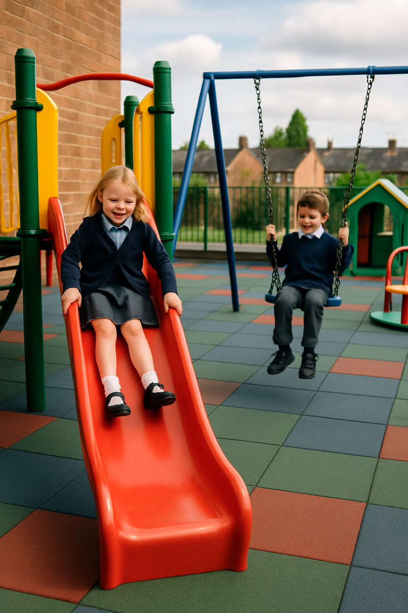 Rubberco Interlocking Playground Mats, EPDM Rubber, UV Stable, Non-Slip, 12mm Thick, Safe, Maintenance-Free, Available in Green, Red, Blue, Black